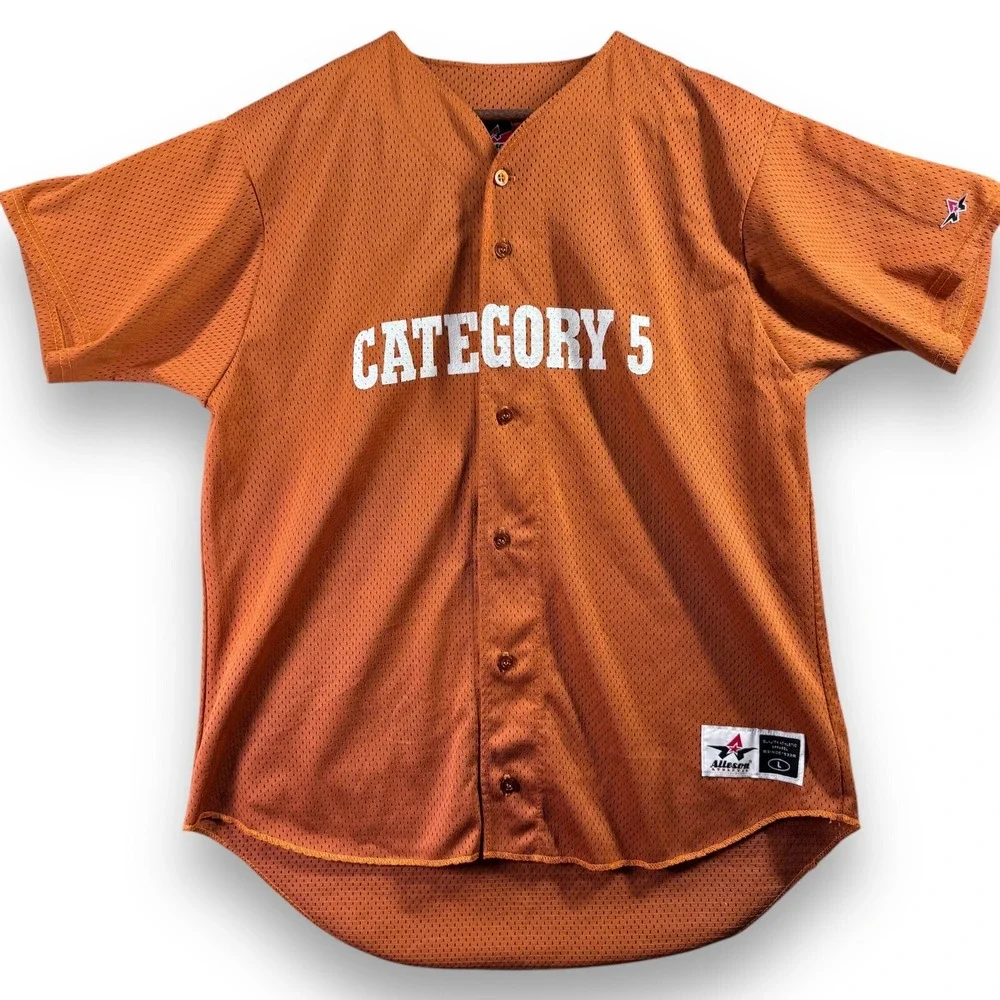 Alleson Athletic Mens Large Orange Baseball Jersey Category 5 #3 Short Sleeve